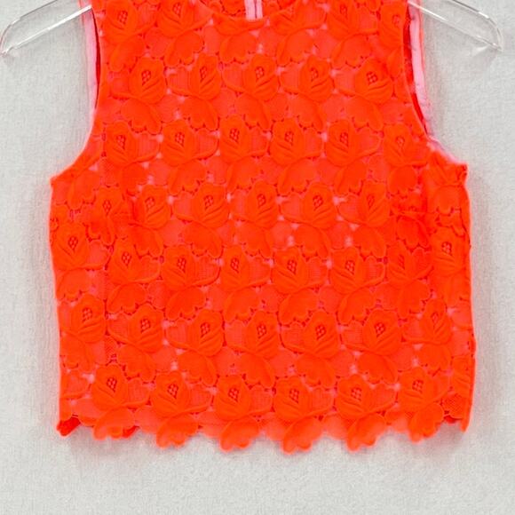 ALC Adriana Crop Top Women 0 Neon Orange Floral Lace Crew neck Scalloped Crochet - Picture 6 of 15